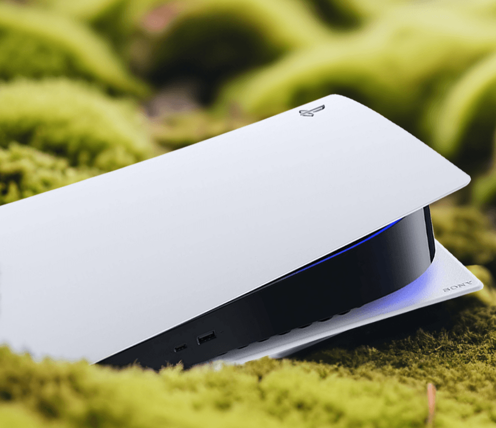 PlayStation 5 on green moss